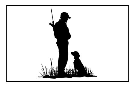 Hunter with Poodle Silhouette , Silhouette of a Hunter and Dogのイラスト素材