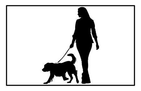 Girl Walking Her Dog Silhouette, Girl with a pet, Female character and a dogのイラスト素材