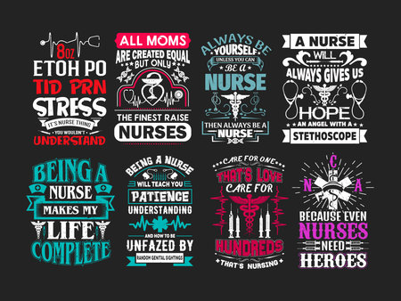 Nurses lettering typographic bundle design vector, Nursing emblem badge bundle.のイラスト素材