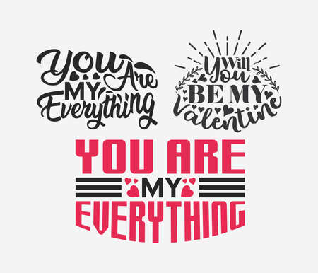 Valentine day Lettering quotes design bundle vector, 14th February typographic badge emblem vector design.のイラスト素材