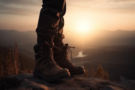 hiking in climbing boots in the mountains - Generative AIの素材