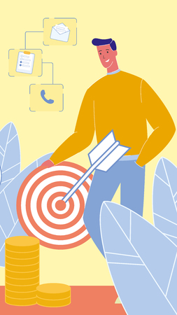Targeted Advertising Flat Vector Illustration. SMM. Digital, Social Media Marketing. Target Audience, Ad. Marketer, Financier. Message, Phone call, Checklist Notification. Communication, Networkingのイラスト素材