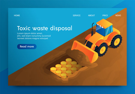 Vector Banner Toxic Waste Disposal Underground. Storage very Hazardous Waste in Bunker for...