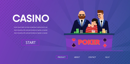 Sad Unlucky Man Cry Lose Money Security Guard near Casino Table Vector Illustration. Poker Card Game Risk Blackjack Loss Gambling Addiction Gambler. Online Internet Casino Banner Mobile Appのイラスト素材