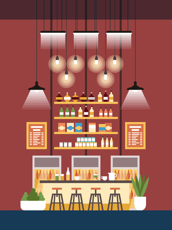 Vector Illustration Coworking Lounge Area Cartoon. Open Zone Refrigerators and Drinks. Atmosphere Friendly, Cozy and Homely, Nothing around Like an Office. Vending Machine with Snacks.のイラスト素材