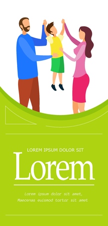 Family Time Together Brochure Vector Template. Parenting Courses Web Banner Concept. Husband, Wife and Son Cartoon Characters. Happy Couple with Child Flat Illustration with Text Spaceのイラスト素材