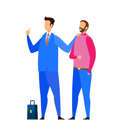 Lawyer Protecting Client Flat Vector Illustration. Business Partners Male Cartoon Characters. Civil and Political Rights Protection. Legal Advisor, Attorney With Customer Illustrationのイラスト素材