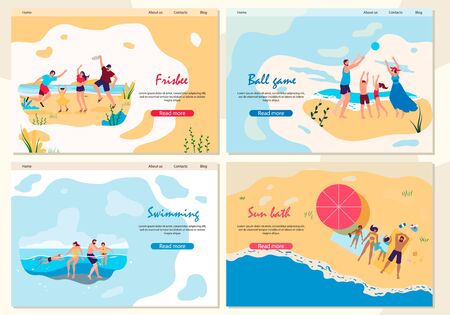 Husband with his Wife and Children Playing Ball in Nature. Parents with Children Swimming Pond.のイラスト素材