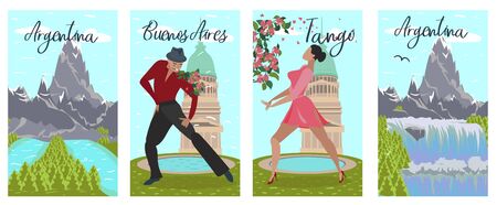 Banner Set Argentina Buenos Aires Tango Lettering. Poster Historical and Natural Attractions Argentina.のイラスト素材