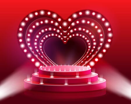 Flyer Glowing Heart Scene Vector Illustration. Rental Stage and Stage Equipment for Parties and Weddings. Comprehensive Technical Support Events, 3D Visualization Projects Realistic .のイラスト素材