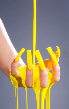 a woman's nail, designed with nail artの写真素材