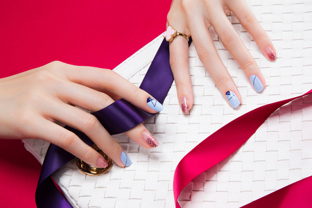 a woman's nail, designed with nail artの写真素材