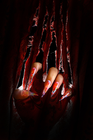 a woman's nail, designed with nail artの写真素材