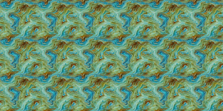 Seamless pattern of abstract wavy lines in blue and green colors