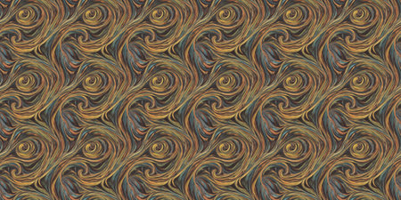 Seamless pattern with golden swirls on a dark background.