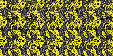 Seamless pattern with yellow and black flowers on a black background
