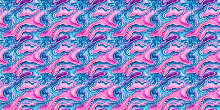 Seamless pattern with abstract wavy lines in blue and pink colors