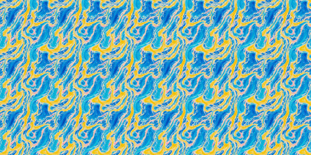 Seamless blue, yellow and orange hand drawn watercolor pattern.