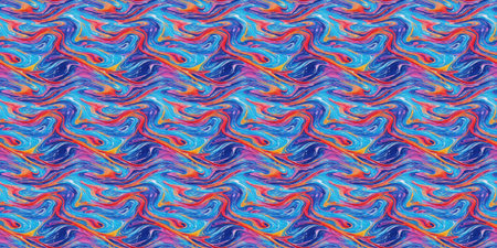 Seamless pattern with blue, red, yellow and orange waves.