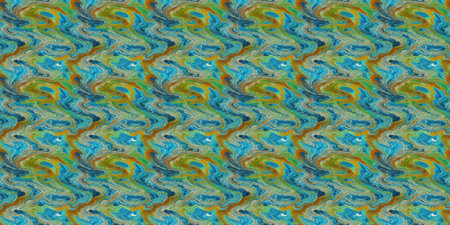 Seamless pattern of abstract elements in blue, yellow and green tones