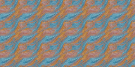 Seamless pattern with abstract waves in blue and orange colors.