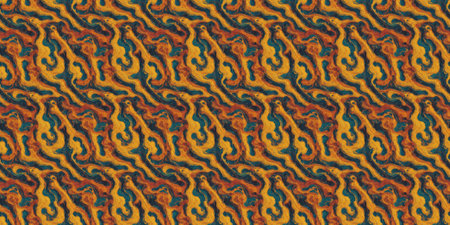 Seamless abstract pattern in blue, orange, yellow and brown tones