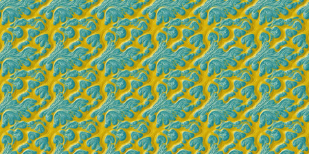 Seamless pattern with abstract shapes in blue and yellow colors.