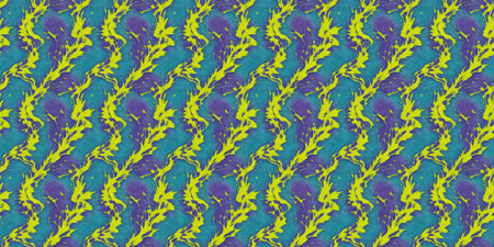 Seamless pattern with abstract leaves in yellow, blue and purple colors