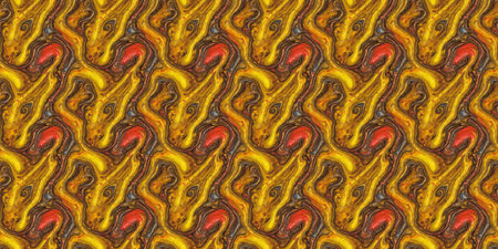 Seamless pattern of abstract wavy shapes in yellow and red colors