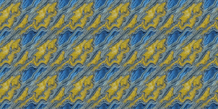 Seamless pattern of blue and yellow stripes in the form of a wave