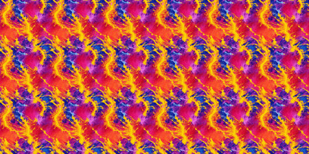Seamless pattern with abstract fractal shapes in red, yellow and blue colors.