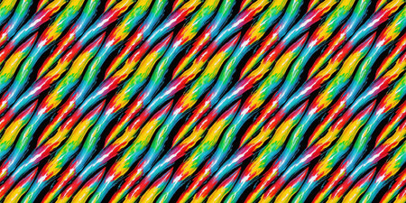 Abstract seamless pattern of multicolored lines on a black background.