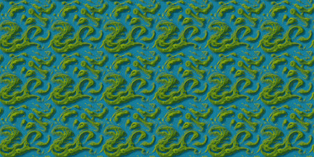 Seamless background pattern. Decorative green ornament on a blue background.