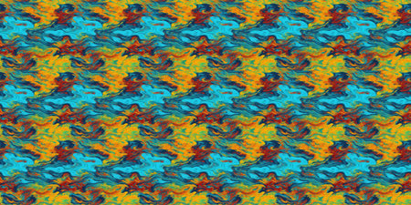 Seamless pattern of abstract elements in blue, orange and yellow tones