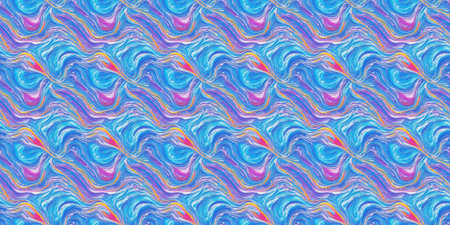 Seamless pattern of abstract blue and pink wavy lines.