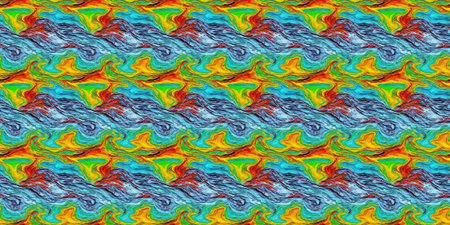 Seamless abstract pattern, symmetrical and colorful, based on repetitive geometric shapes.