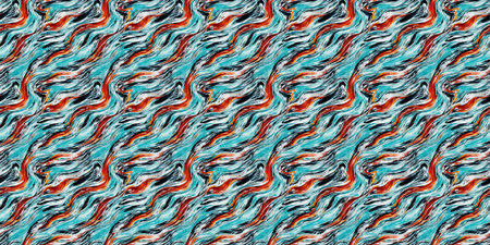 Seamless pattern with abstract wavy lines in blue and red colors
