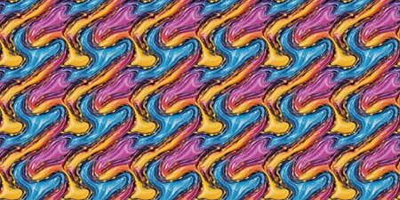 Seamless pattern of multicolored wavy lines in the style of stained glass.