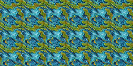 Seamless background pattern. Abstract wavy pattern in blue and green tones.