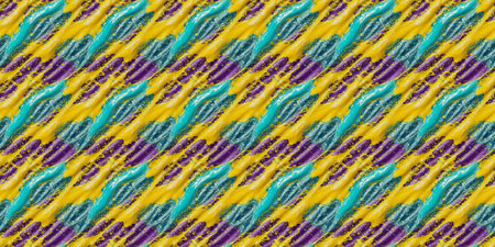 Seamless pattern of yellow, blue and purple stripes on a yellow background