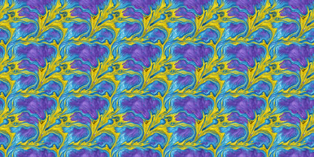 Seamless pattern with abstract flowers in blue and yellow colors.
