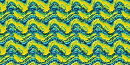 Seamless watercolor pattern with yellow, blue and white waves.