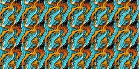 Seamless pattern of blue, orange, yellow and green spirals