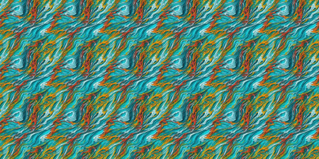 Seamless pattern with abstract wavy lines in blue and orange colors