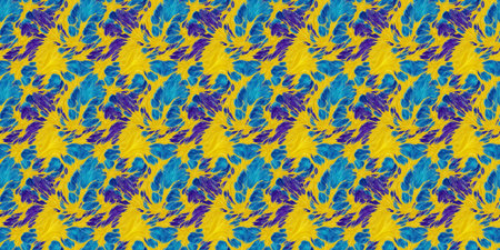 Seamless pattern with abstract ornament in blue and yellow colors.