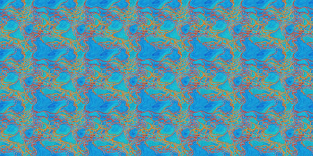 Seamless pattern of abstract shapes in blue and orange colors.