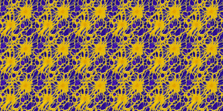 Seamless lace pattern with yellow flowers on a dark blue background.