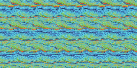 Seamless pattern with abstract waves in blue and orange colors.