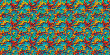 Seamless pattern with abstract ornament in blue, orange and yellow colors