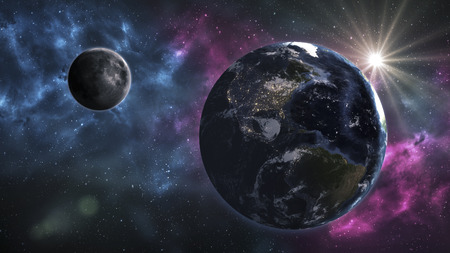 Earth in the outer space with beautiful moon.の写真素材